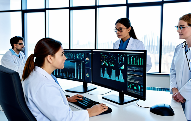 **

"A diverse team of researchers in a modern laboratory setting, analyzing Big Data on computer screens, focused on identifying disease patterns. The scene includes graphs, charts, and digital representations of health information. Everyone is wearing appropriate lab attire and professional clothing. Safe for work, fully clothed, appropriate content, family-friendly, perfect anatomy, natural proportions, professional."

**