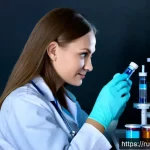 임상면역학 - Photorealistic clinical immunology laboratory in Moscow, a Russian female immunologist in a white la...