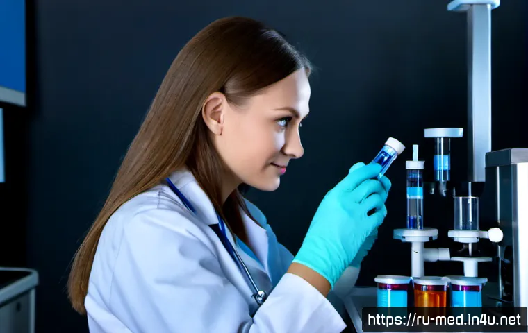 임상면역학 - Photorealistic clinical immunology laboratory in Moscow, a Russian female immunologist in a white la...