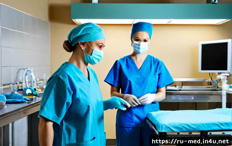 Home 17 외과학 개론 - Photorealistic introductory surgery scene in a modern Russian hospital operating room, diverse surgi...